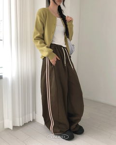 로젠 사이드 트랙 밴딩 롱 와이드 코튼 팬츠