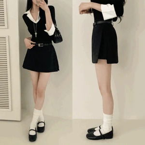 클리보 옆트임 절개 미니 스커트 숏팬츠 치마바지 (2color)