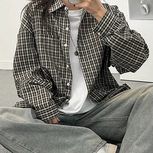 깅엄 오버핏 체크 남방 (3컬러)