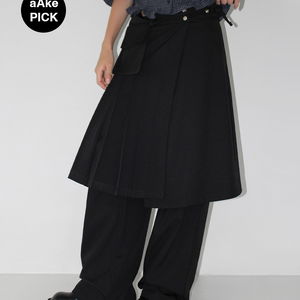 UTILITY LAYERED SKIRT&PANTS (brown / black)