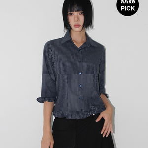 (*) FRILL CHECK SHIRT (brown / navy)