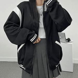 라인 배색 기모 오버핏 집업 (2컬러)