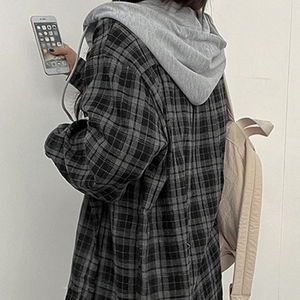너드 오버핏 체크 후드 남방 (3컬러)