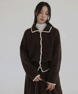 폴로이 울 부클 컬러링 카라 니트 가디건