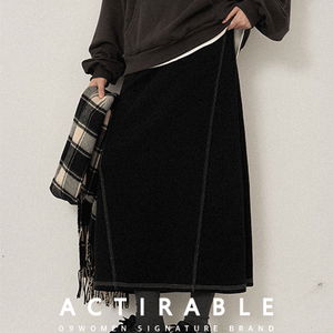오르유 배색 A라인 롱 밴딩 스커트 84288
