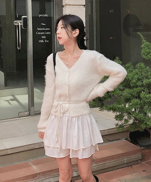 위라 앙고라 끈 긴팔 가디건 니트