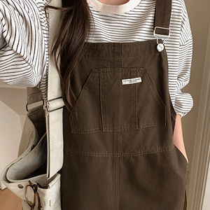 취향따라 코튼&데님 멜빵 롱 원피스 84196