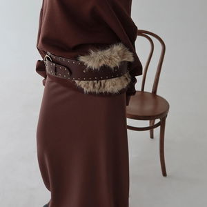 Mink fur ethnic wide belt