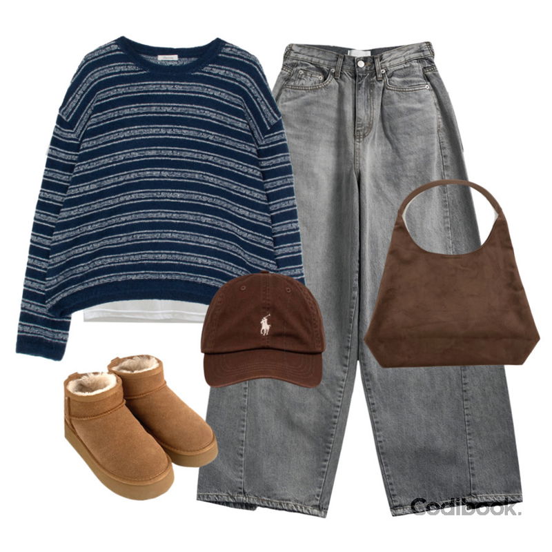 BEIDELLI 뉴욕핫템 통굽 미니 스웨이드 부츠,ondeed 포잉 드뮤어 스웨이드 보부상 숄더백,WONLOG 모닝 반팔 티등을 매치한 코디