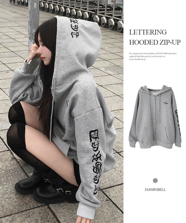 Ref waffle embroidered lettering cross oversized loose street hooded zip-up balloon regular fit hoodie unique hip-hop outerwear Zip-up