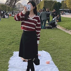 엘크딘 언발 핀턱 미디 스커트