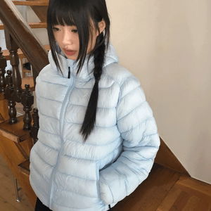턴르 스트링 후드 나일론 경량 숏 패딩 점퍼