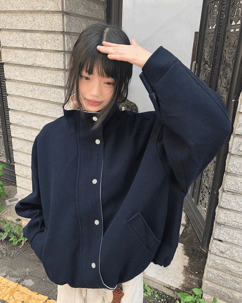 드루 골덴 배색 버튼 스트링 오버핏 긴팔 점퍼