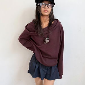 casual off hoodie top (3color)