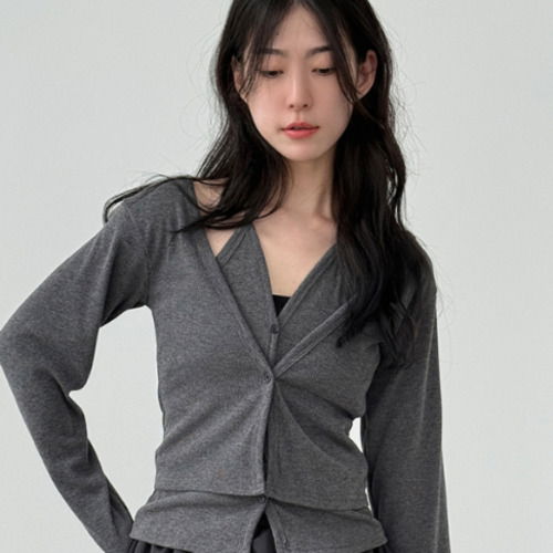 Fine-knit halter layered cardigan