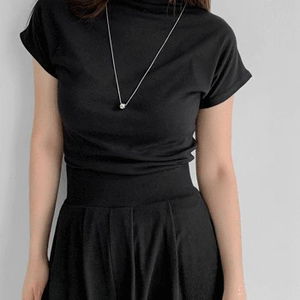 Draped Turtle Short Sleeve Turtleneck T-Shirt