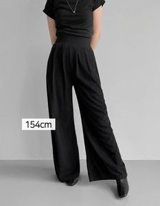 ウエストしっかり8ビッグバンドピンタックワイドブーツカットパンツ