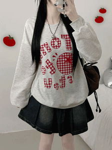 Sweet Tomato Check Lettering Printing Balloon Box Fit Sweatshirt