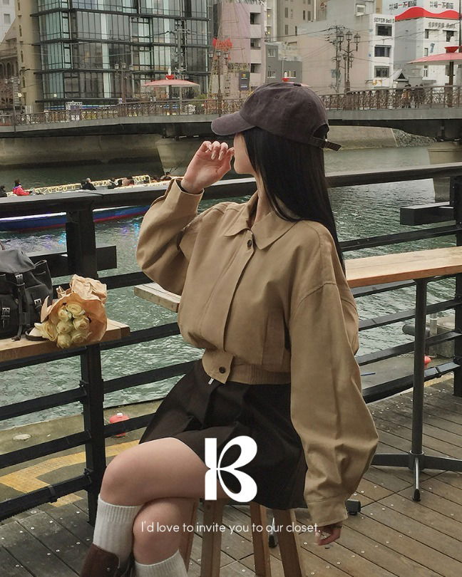윌넛 블루종 밴딩 카라넥 자켓