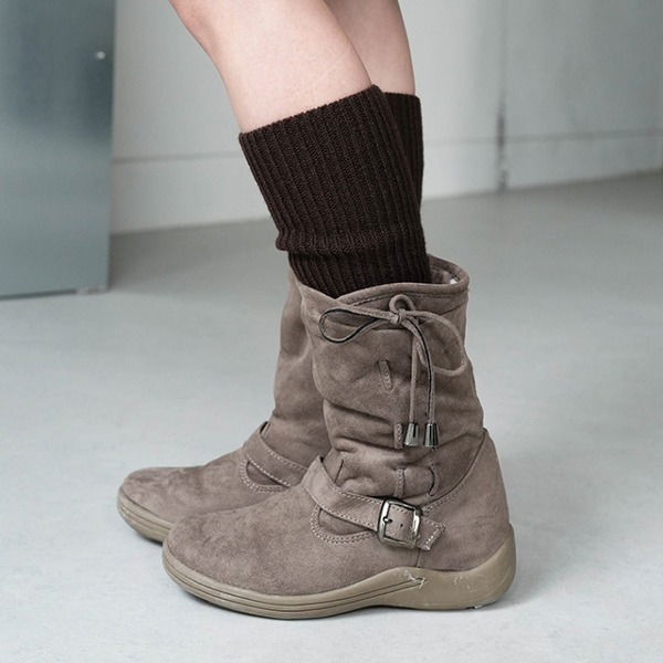 스웨이드 셔링 리본 부츠