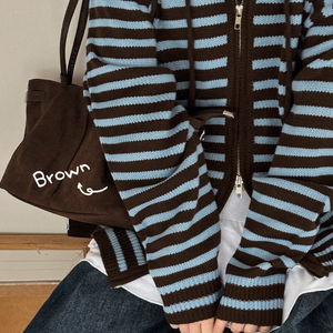 Choco Striped Striped Long Sleeve Hooded Zip-Up