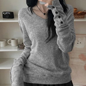 Dinner V-Neck Button Loose-fit Long Sleeve Knitwear 