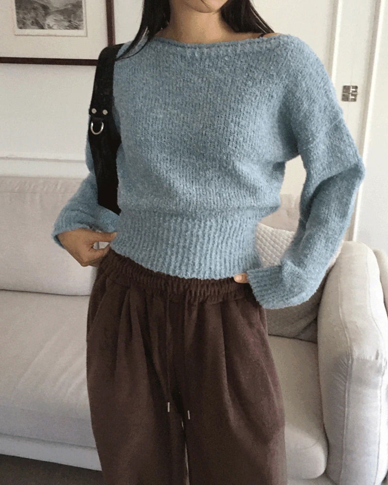 Meld Cozy Lip Neck Off Shoulder Long Sleeve Knitwear