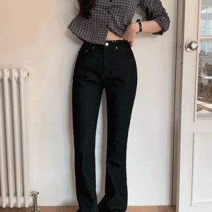 (가을신상/이염X) 블랙 논페이드 생지 스판 여유 부츠컷 데님 팬츠