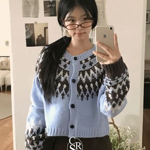 미카 노르딕 크롭 니트 가디건
