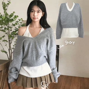 Bello One-Shoulder V-Neck Knitwear Sleeveless Set
