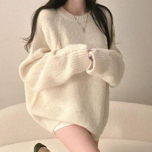 10% Alpaca, 10% Wool Loose-fit Round Alpaca Knitwear 5 Colors