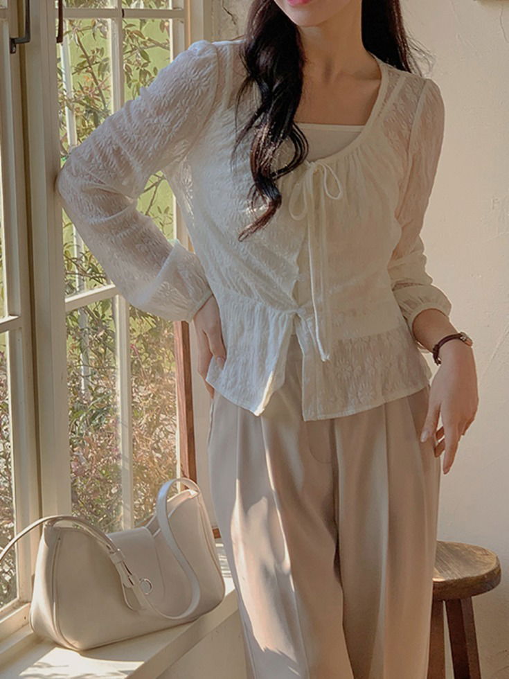 Nejuring Spandex Lace Sleeveless Cardigan Two Piece Set