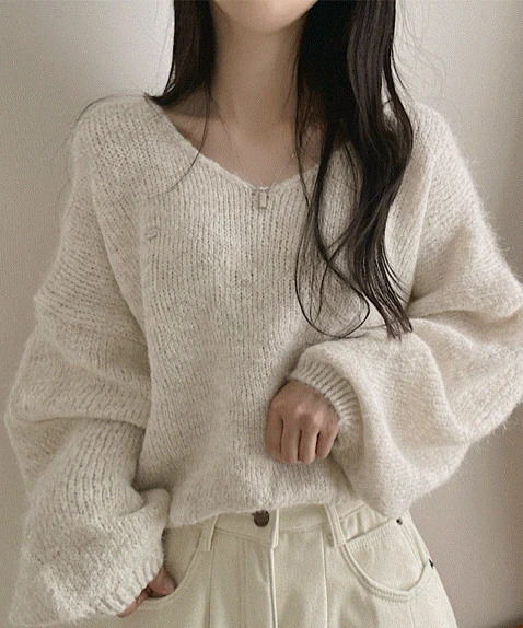 여리 벌룬 브이넥 팬던트 울 니트 5color