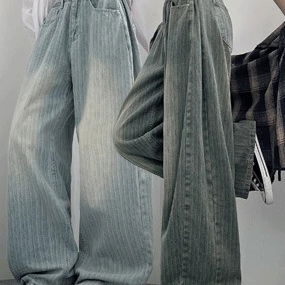 세로 포인트 와이드 데님 일자팬츠