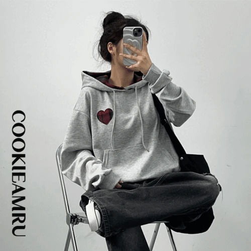 格紋愛心連帽衛衣