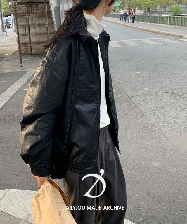 눅스 오버핏 레더 투웨이 누빔 점퍼