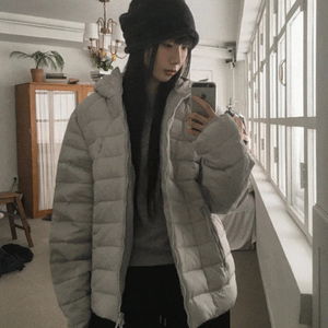 에센 경량 라이트 하이넥 오버핏 후드 패딩