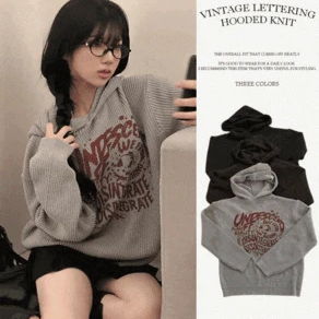 Whippen Vintage Haji Lettering Loose-fit Hooded Knitwear 