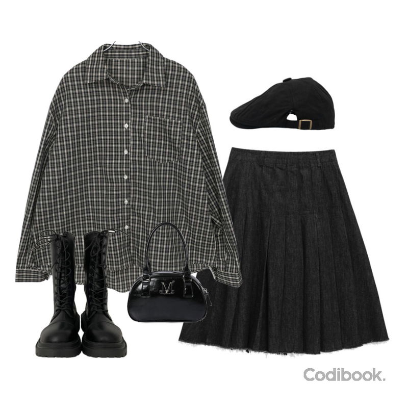 gifteabox 힙브리즌 레이스업 블랙 통굽 워커 부츠,MUCENT NAR METAL LOGO MINI CROSSBAG UNISEX 나르 메탈 로고 미니 크로스백 남녀공용,noirmute 유지그 빈티지 코튼 헌팅캡 VINTAGE COTTON HUNTING CAP등을 매치한 코디