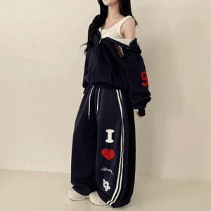 키엘리 밴딩 아이러브 패치 와이드 트레이닝 트랙팬츠 (추리닝/꾸안꾸)