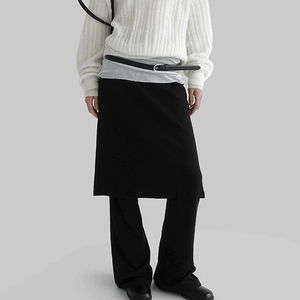 퍼빗 레이어드 밴딩 미디 스커트