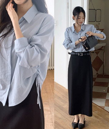 포에스트링셔츠nb (허리잘록,스트라이프,슬림핏셔츠)