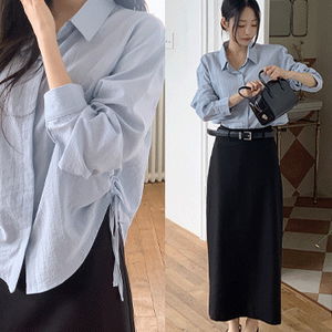 포에스트링셔츠nb (허리잘록,스트라이프,슬림핏셔츠)