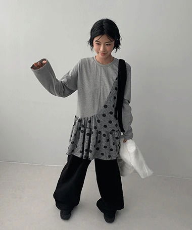 모니아 빈티지 배색 도트 레이어드 원피스