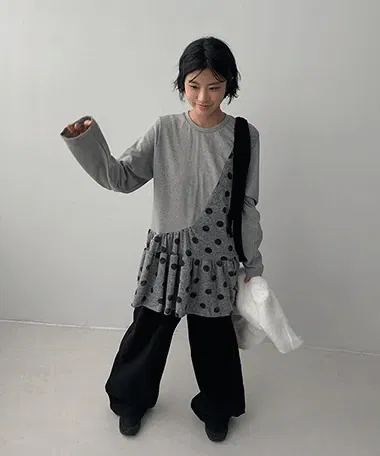 모니아 빈티지 배색 도트 레이어드 원피스