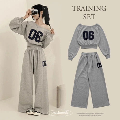 Limes Off-Shoulder Sweatshirt + Wide Training Pants Set