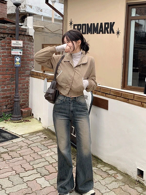 泡芙寬版靴型牛仔長褲