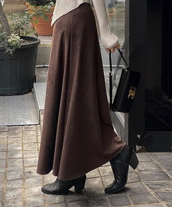 Ether Fall Suede Flare Banding A-Line Maxi Long Skirt