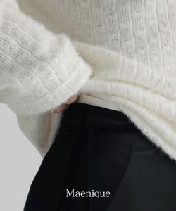 하밀 헤어리 U넥 긴소매 티셔츠