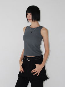 STUD RIBBED SLEEVELESS